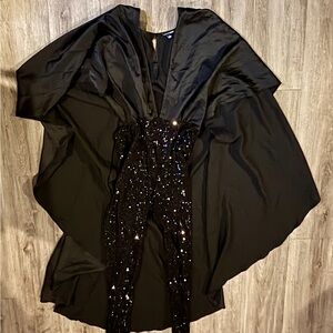 Black Sequin Jumpsuit open back with cape. Fashion nova size large